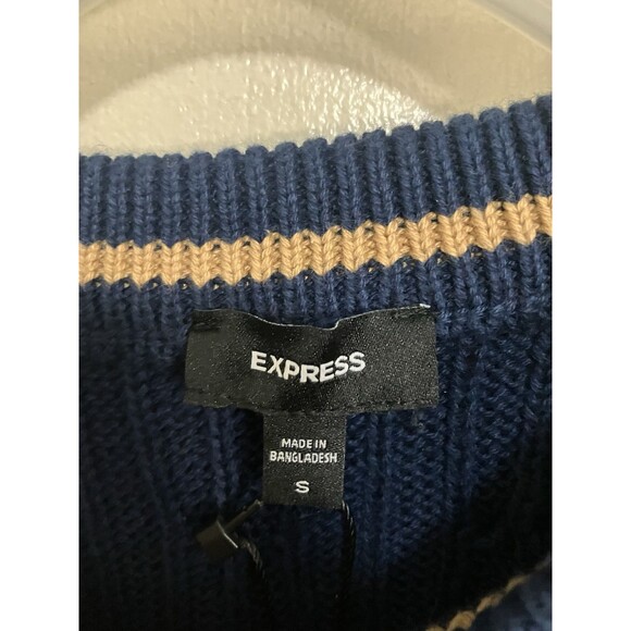 Express Men's Cable Knit Sweater Navy Blue Pullover Crewneck Size S Soft Warm - Picture 5 of 7